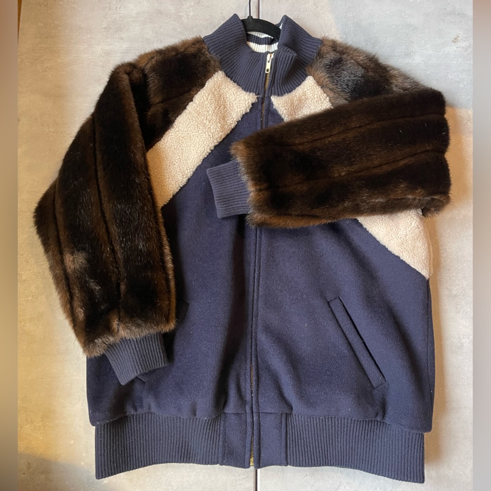 HARVEY FAIRCLOTH original piece fur trimmed baseball jacket